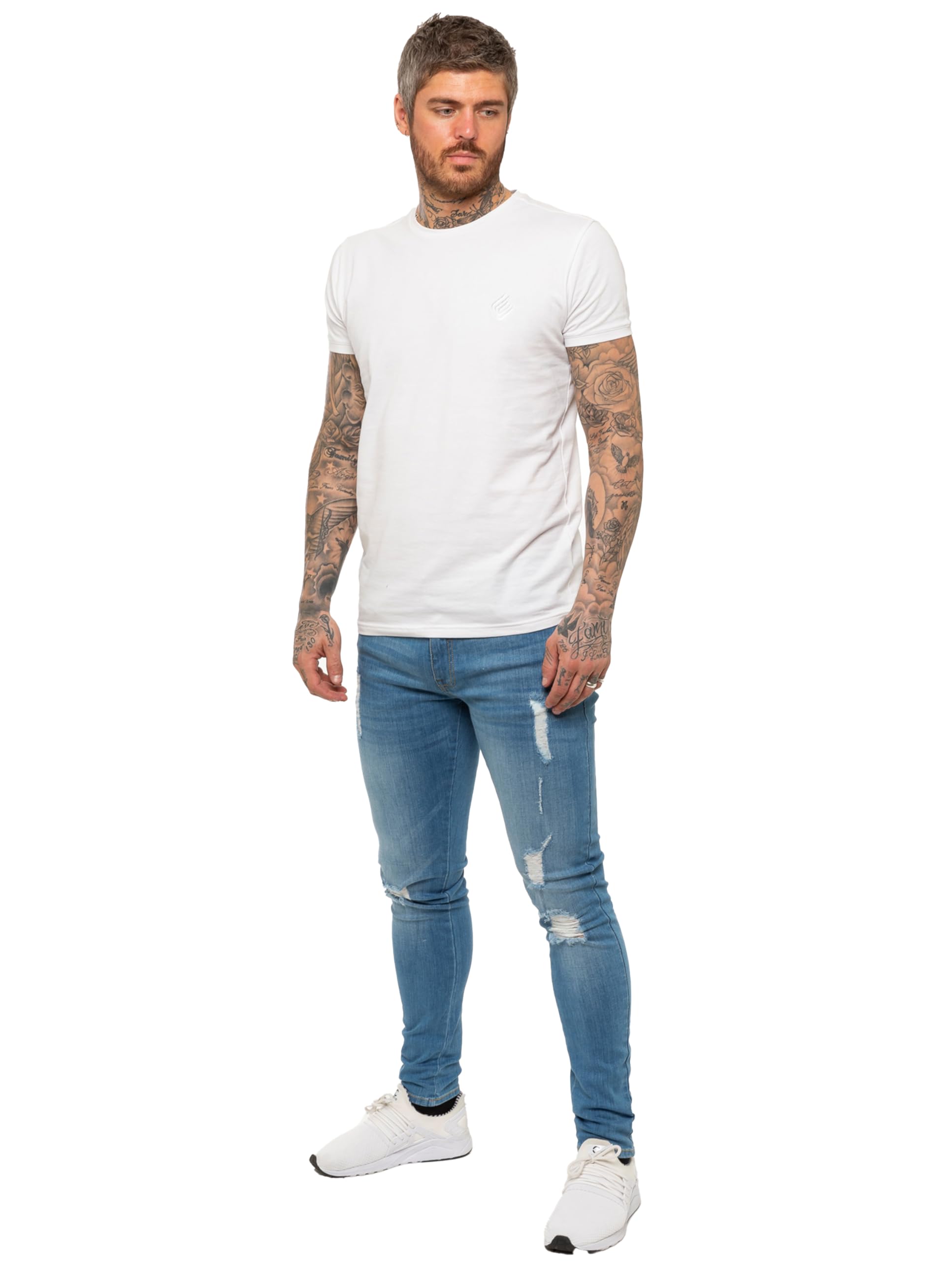 989Zé ENZO Jeans Strappato Uomo Pantaloni Stretch Slim Fit Denim Elastico Casual
