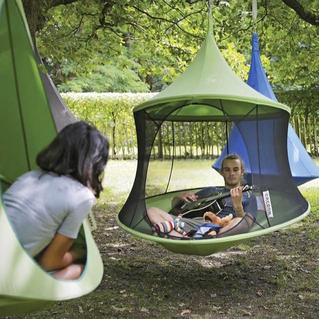 Image of Vivere Polyester Canvas Cacoon Reto Multi Person Hanging Pod - Includes Hanging Rope and Carabiner - 440 lb Weight Capacity (Green)