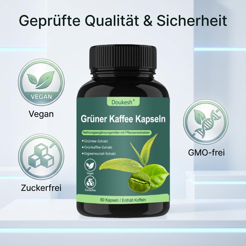 2 Flaschen Grüner Kaffee Kapseln Nahrungsergänzungsmittel mit Grüner Kaffee‑Extrakt 60 Kapseln