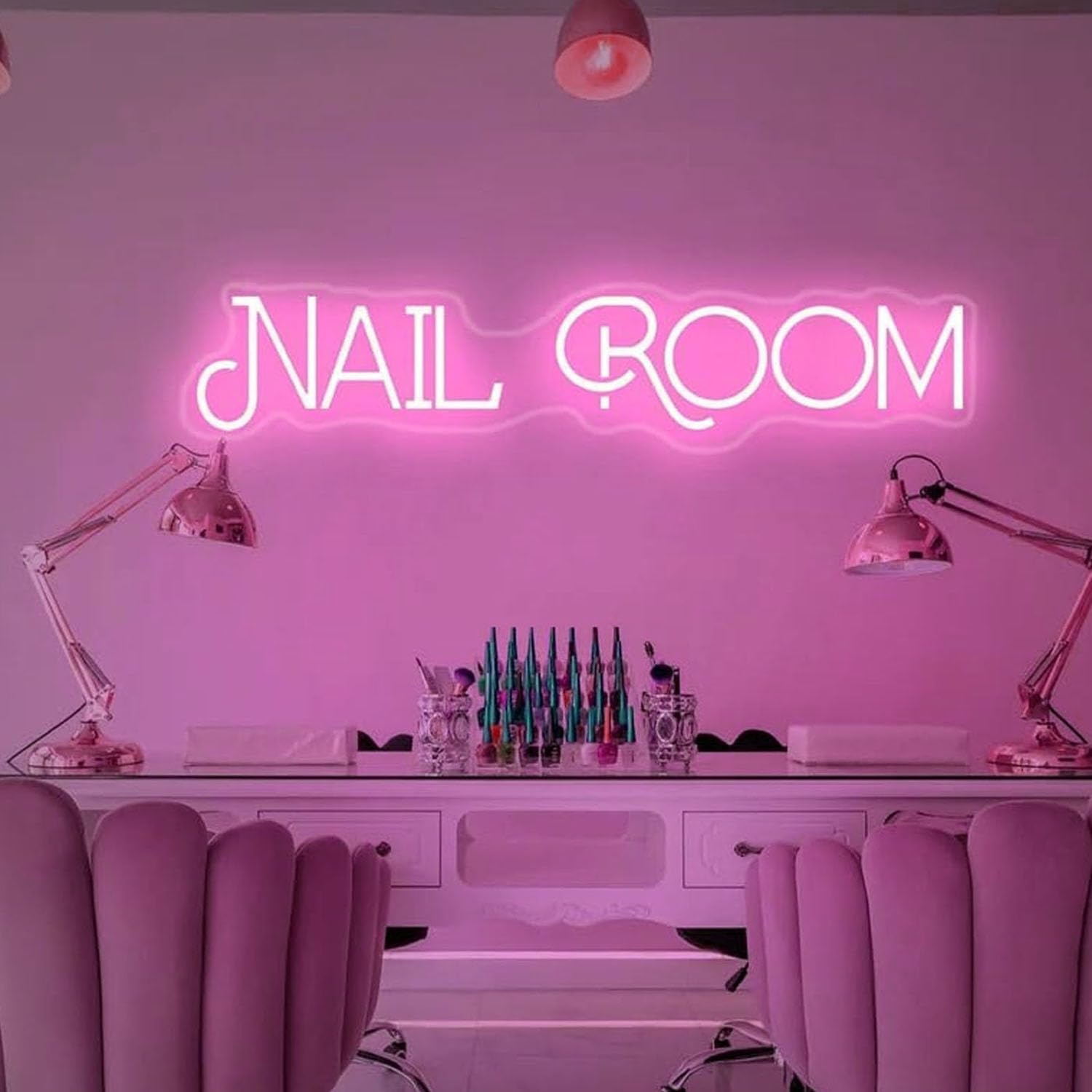 Xusdamyj Original Nail Room Neon Sign, Pink, 30cm x 30cm x 1cm (11.7in x 11.7in x 0.39in), Wall Mount, Glam, USB Powered, Hanging Chain Included