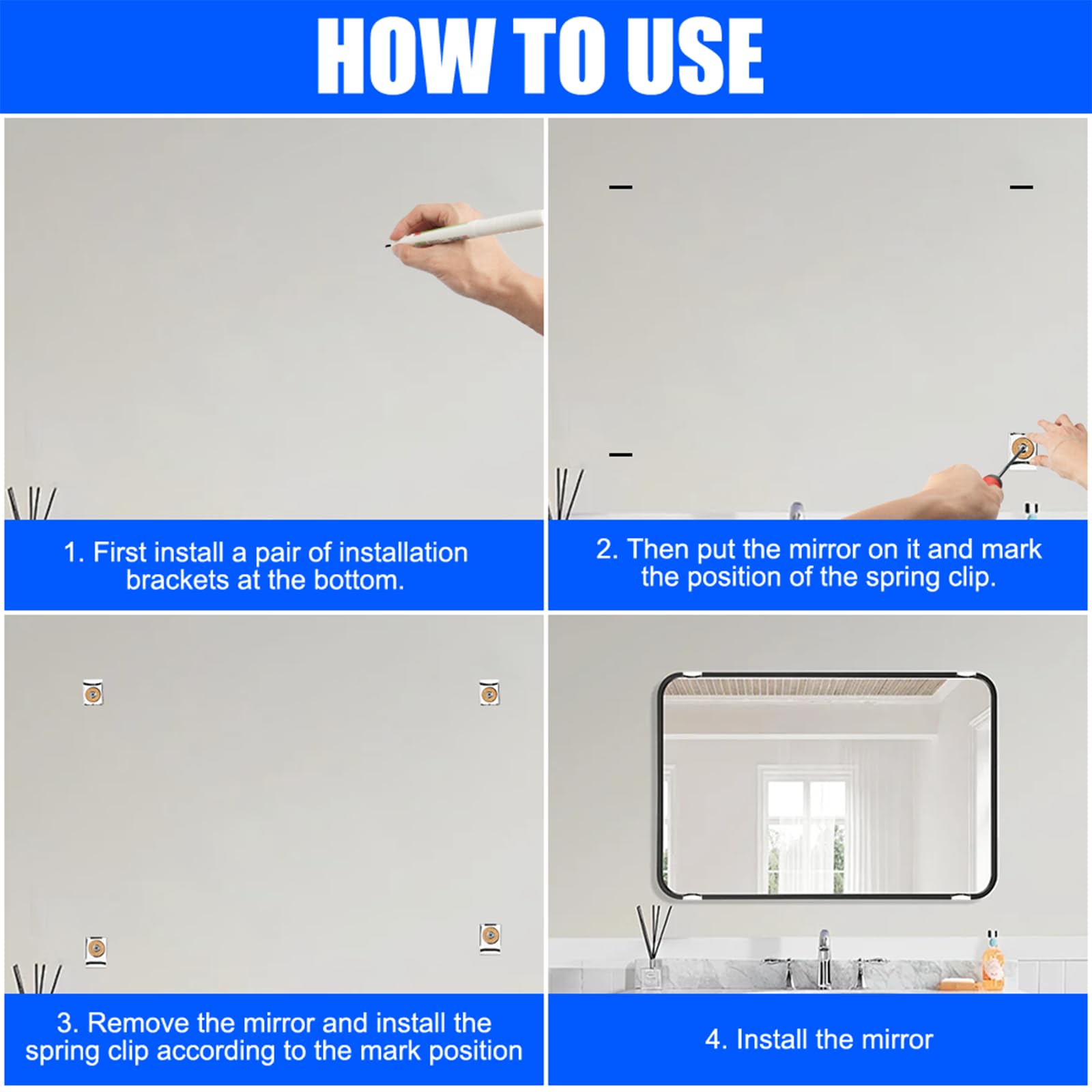 Ganci Per Specchio A Muro - Clip Regolabili In Acciaio Con Molla | Per Specchi E Cornici - Foto 8