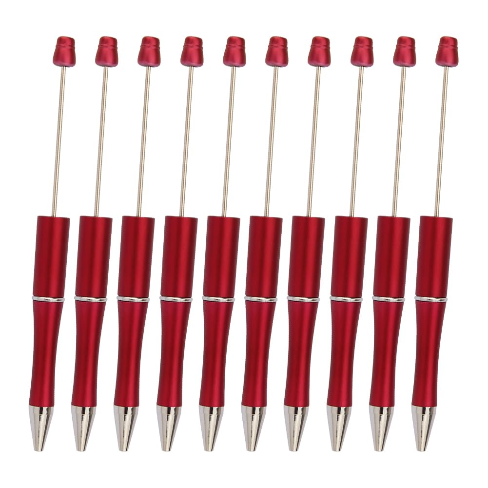 FSSTUD 20 Pcs Plastic Beadable Pens Black Ink Beadable Ballpoint Pens Cute Beaded Pens Creative Bead Pens Craft Ball Point Pens DIY Beadable Pen Accessories for School Office Red