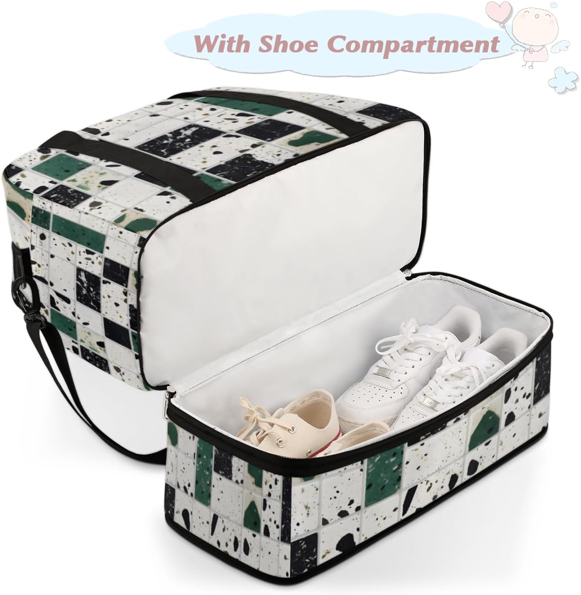 QsirBC Marble Art Gym Bag for Women Duffle Tote with Shoes Compartment Men Weekender Duffel for Dance Travel Sports Swimming Overnight
