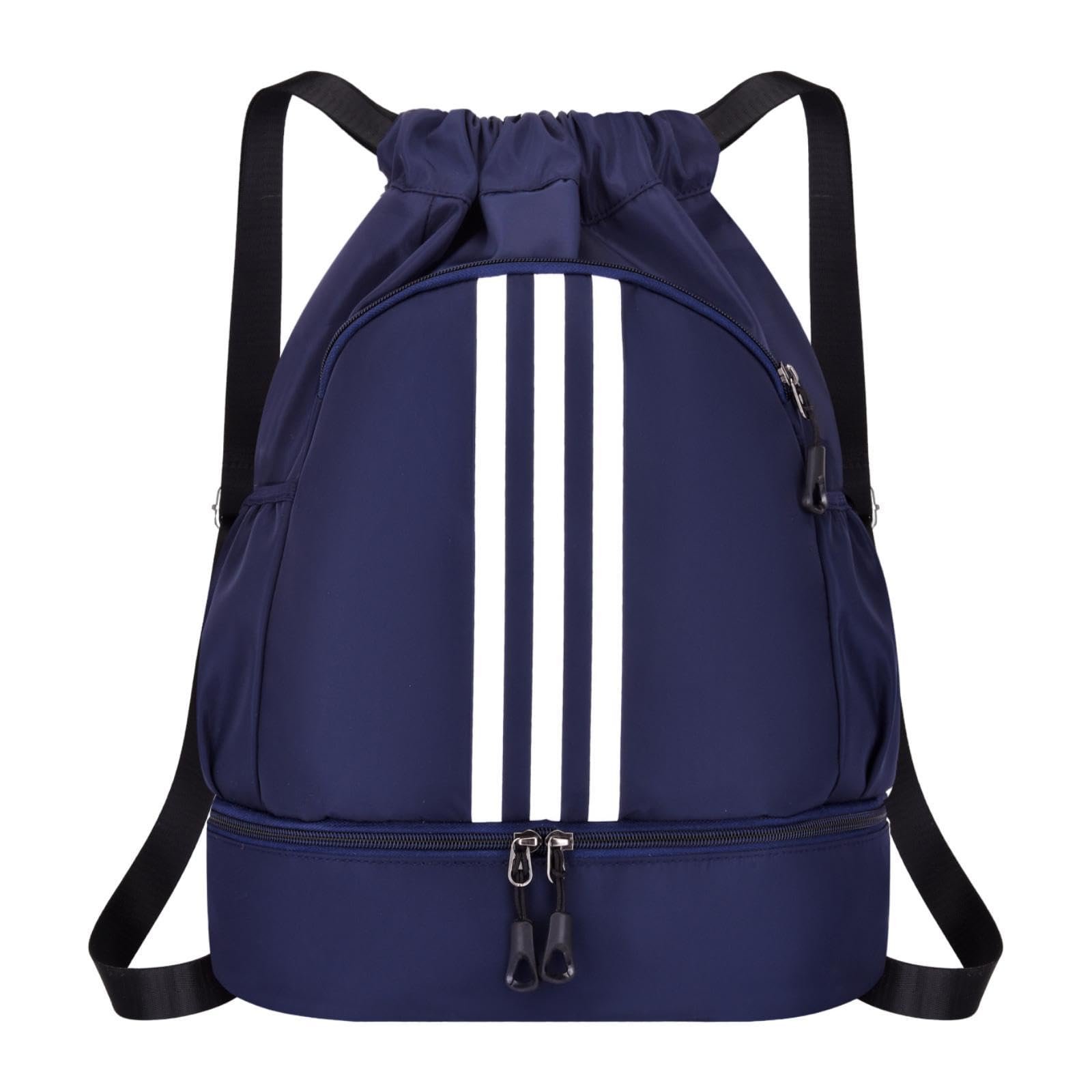 nivaa drawstring backpack adjustable shoulder straps for women men string swim bag dark blue