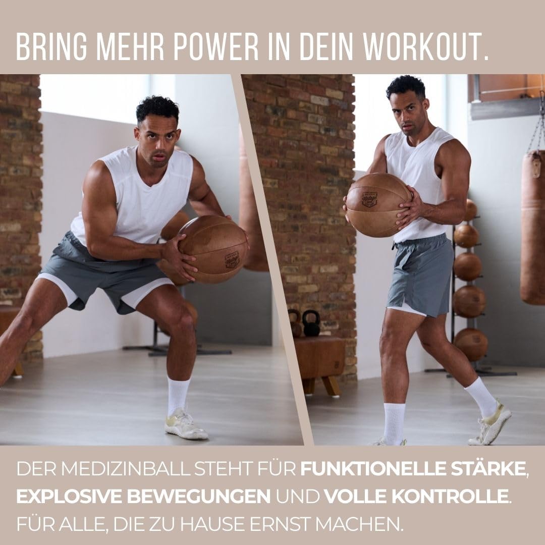ARTZT Vintage Series Medizinball | Handveredeltes Rindsleder | Einzigartiges Design | Made in Germany | Robust & Langlebig | Ideal für Wohnzimmer & Trainingsraum (4 KG)