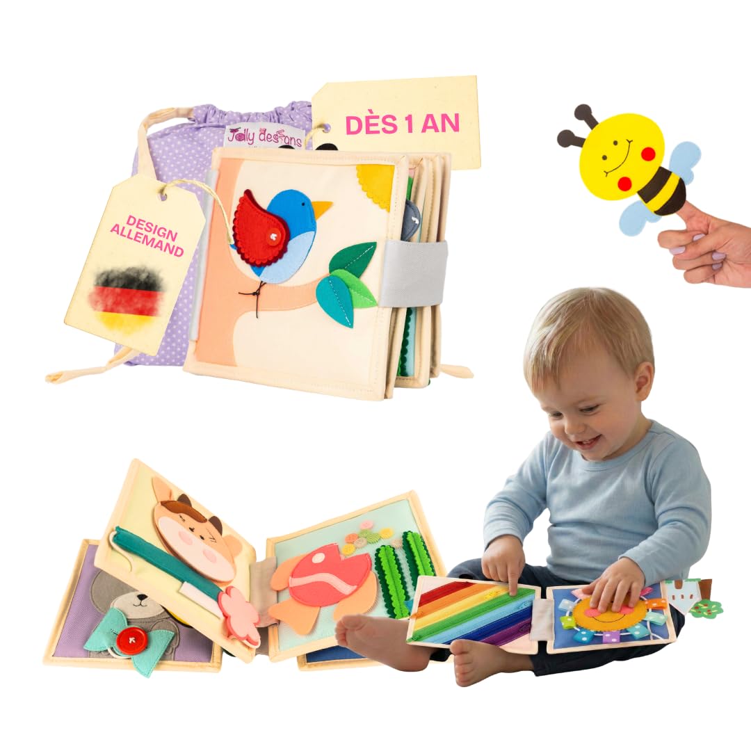 Jolly Designs Mini Quiet Book Oiseau Magique – Jouet Montessori dès 1 an – Livre d‘activités en Feutrine – Livre sensoriel & de motricité Fine – Jouet de Voyage pour bébé & Enfant en Bas âge