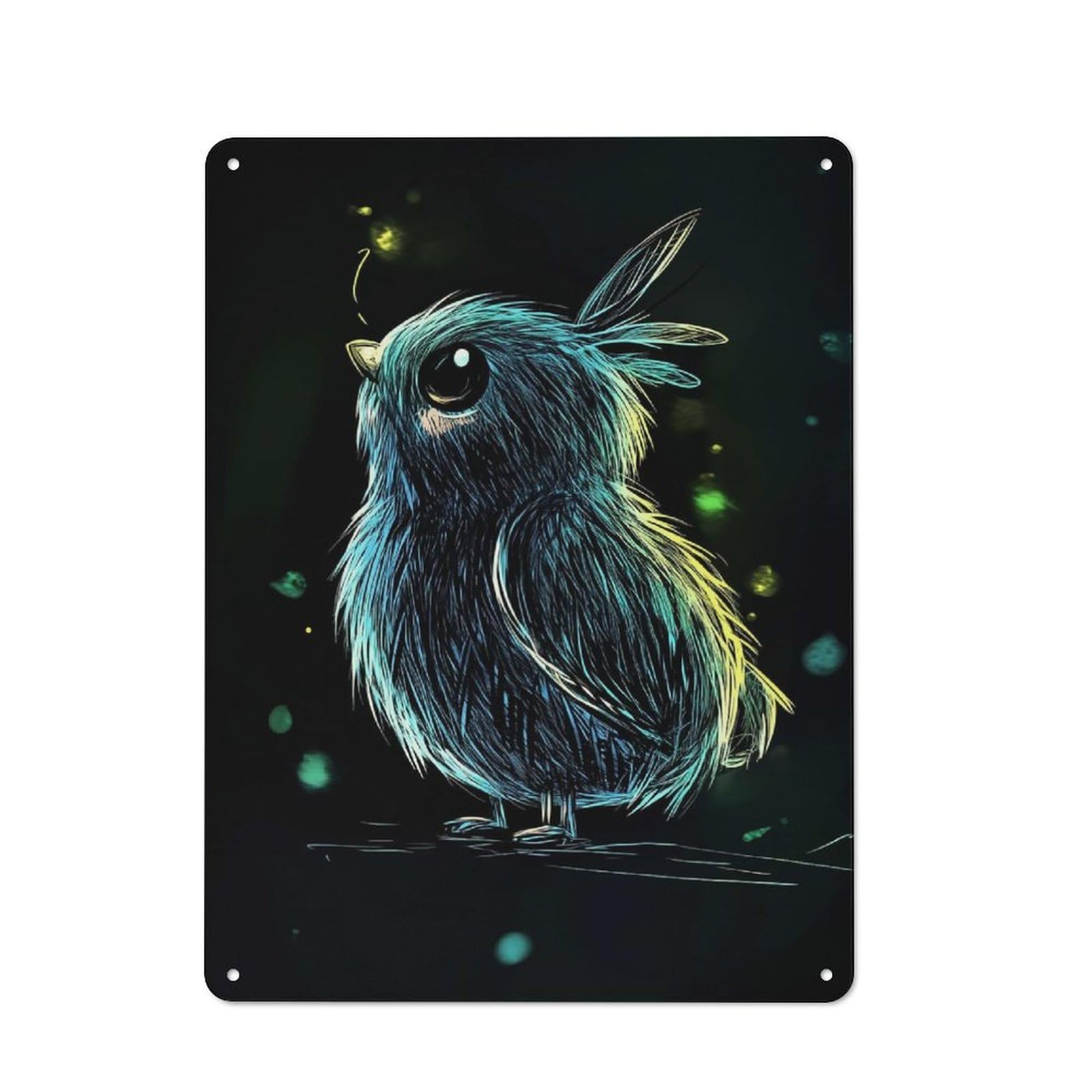 Junmoney Style Blue Bird In The Night Retro Tin Sign 40X30cm For Café Or Restaurant, Housewarming Wall Decor For People Furnishing Café And Restaurant