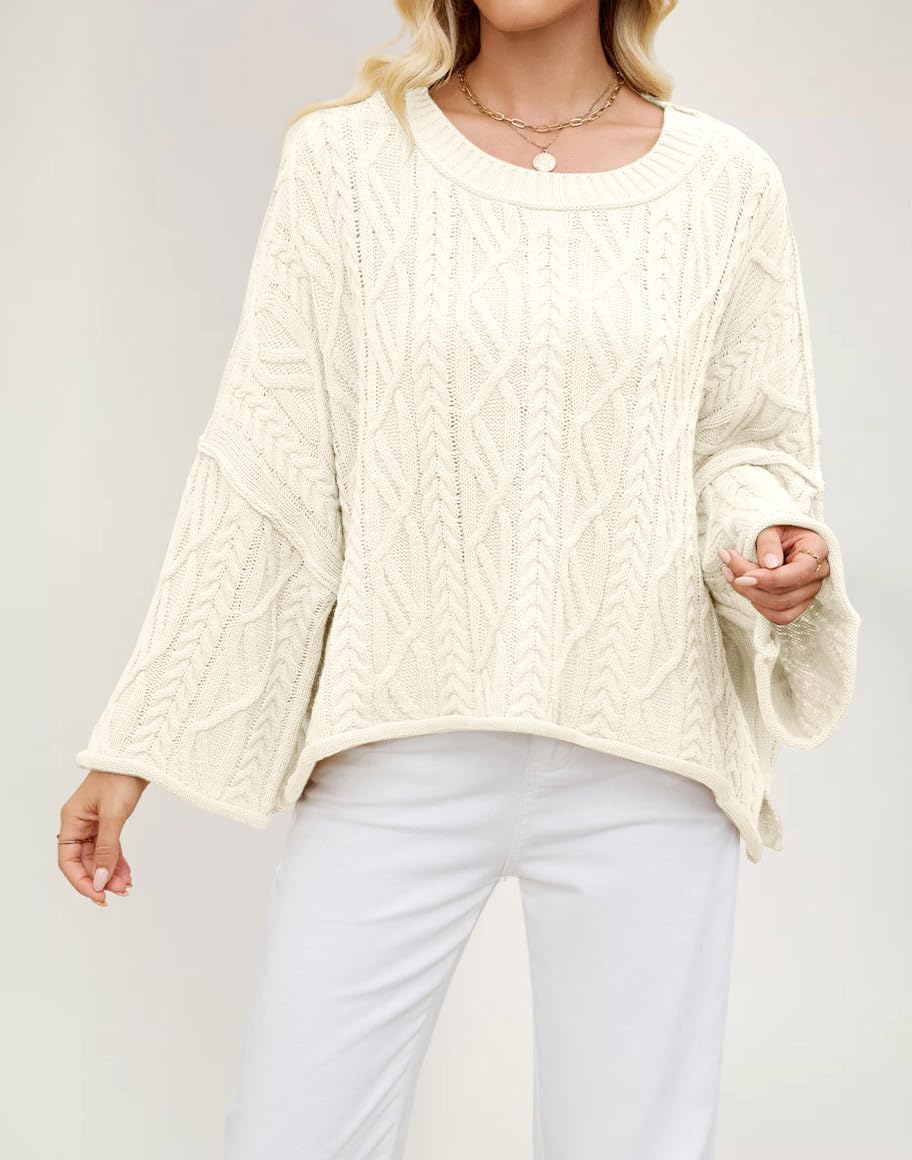 yoeasy Womens Cropped Sweaters Oversized Cable Knit Crewneck Long Sleeve Pullover Trendy Casual Loose Sweater Tops - Image 6