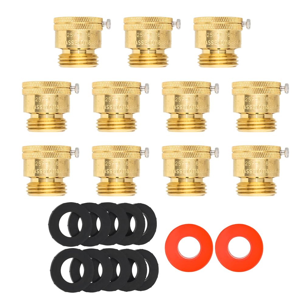 10-teiliges EFIELD Anti-Siphon-Staubsauger-Set, 3/4 Zoll Rückflussverhinderer | BBCOCK004 (10) für Gartenzapfhahn, Wohnmobil, massives Messing, Rückflussventil mit Dichtungsband und Unterlegscheiben