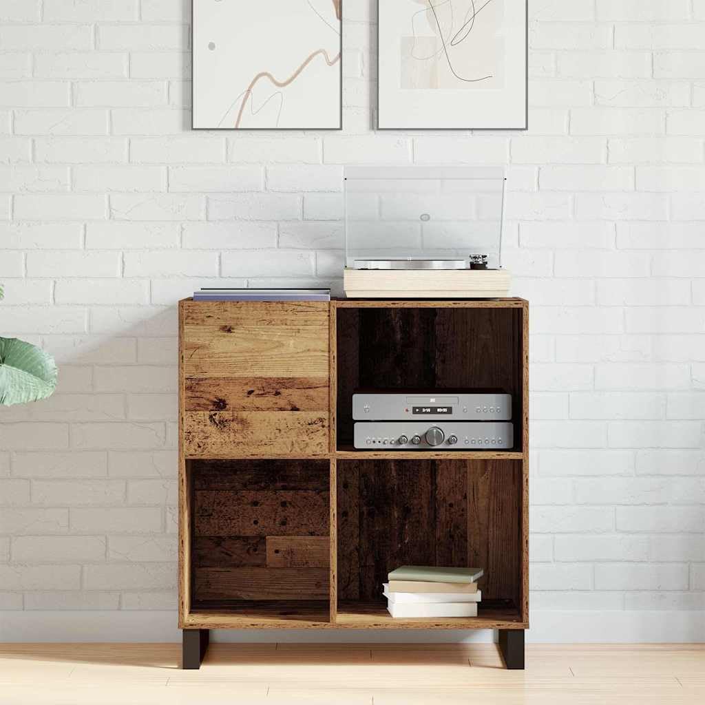 Armario para discos de vinilo de madera recuperada, 85 x 38 x 89 cm, con 4 estantes, moderno almacenamiento de medios para salón, almacenamiento de medios para discos de vinilo, libros, CD y