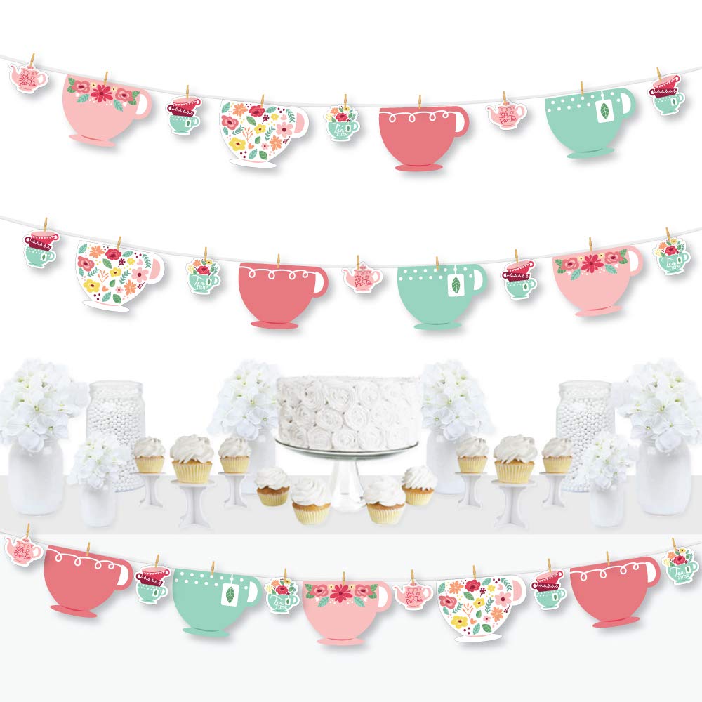 Big Dot of HappinessFloral Let’s Par-Tea - Garden Tea Party DIY Decorations - Clothespin Garland Banner - 44 Pieces