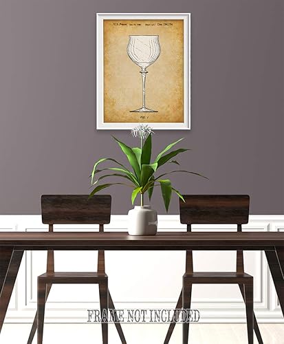 Vista 5 de Vintage Wine Glass Patent Drawing 1986 Stemware Illustration Antique Parchment Style Bar Wall Art for Home Bar Kitchen Dining Room Wine Lover Gift