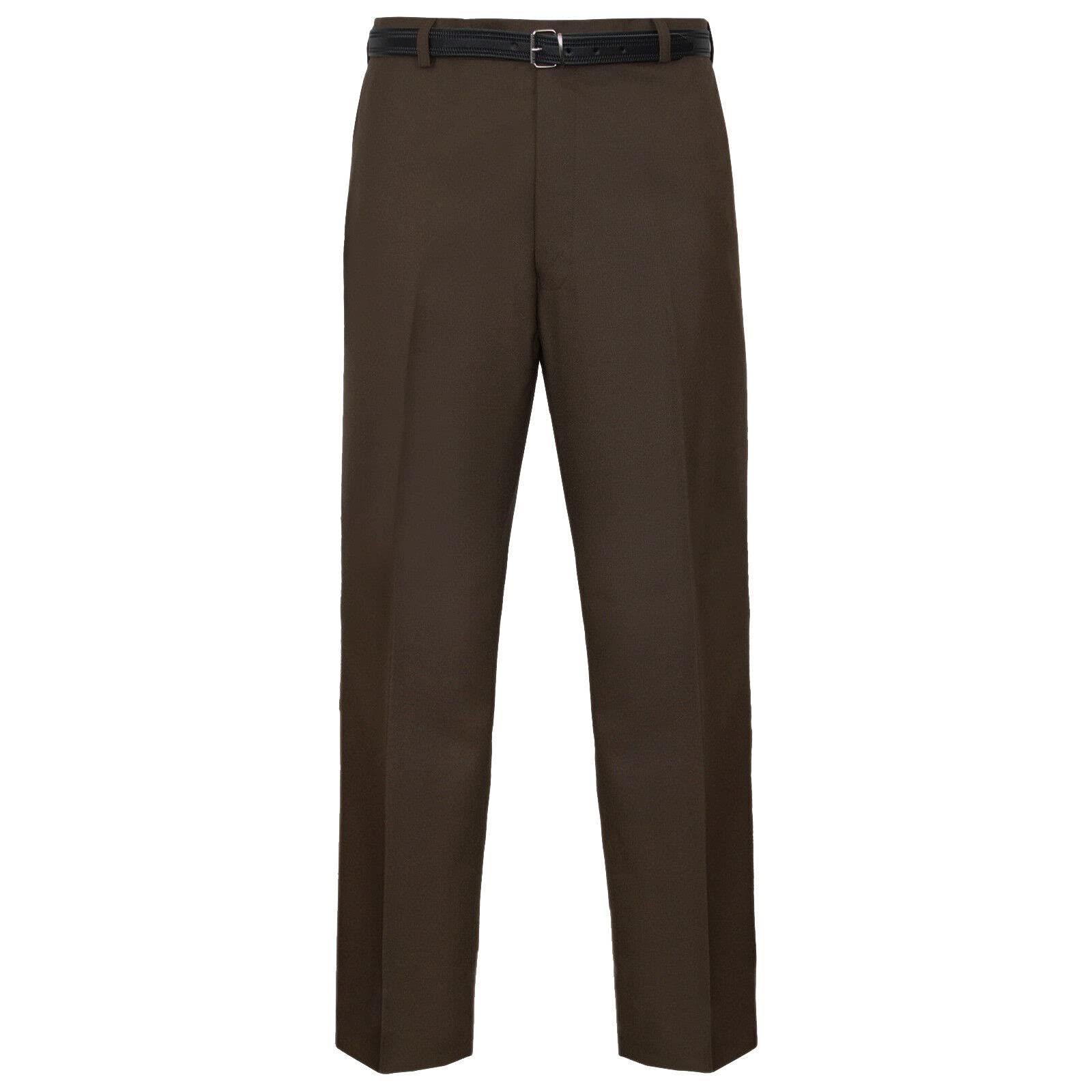 MyShoeStore Mens Formal Trousers Casual Business Office Work Home Belted Smart Dress Pants Straight Leg Flat Front Everpress Pockets Plus Free Belt Big King Size 30-50(Brown, 48/31)