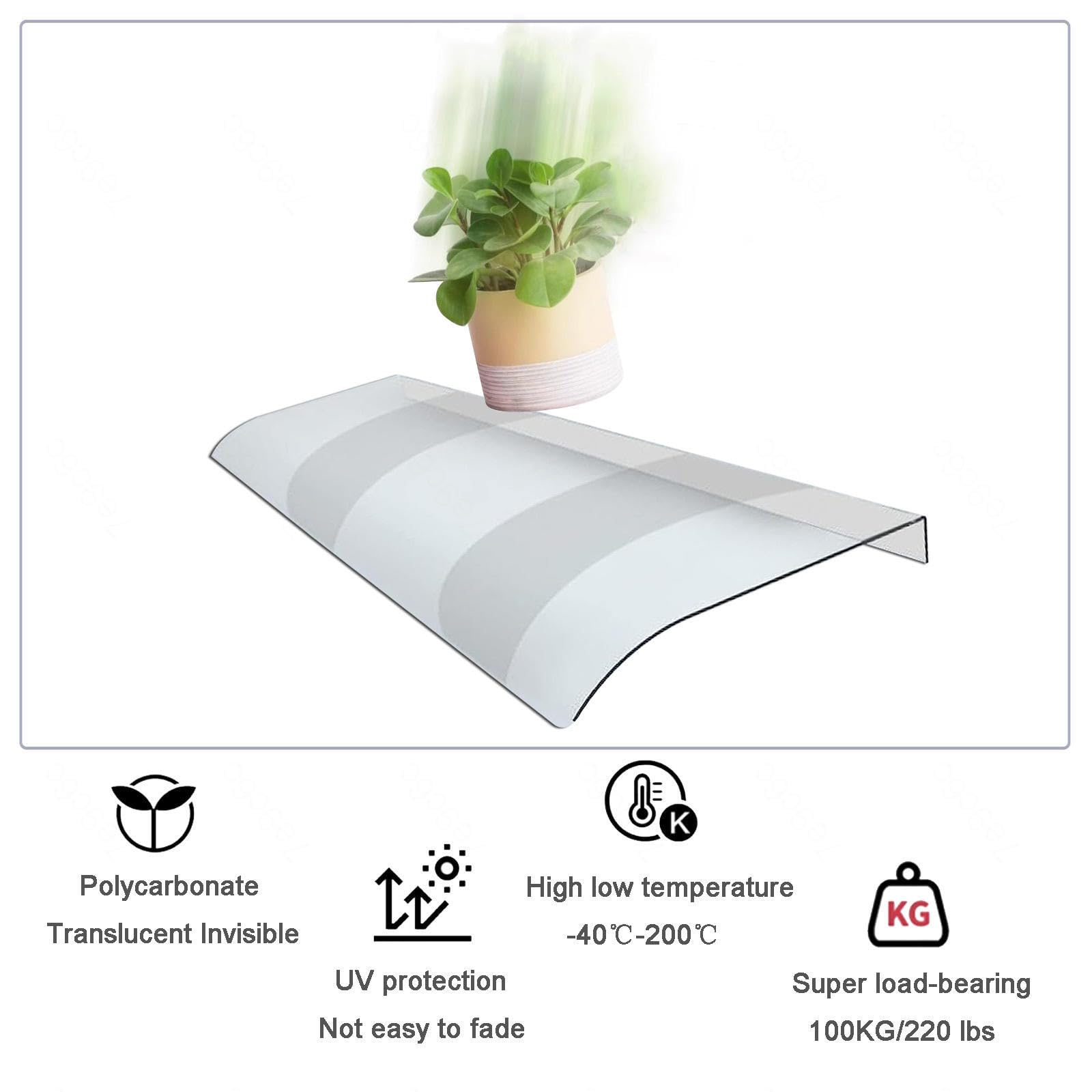 Zewnętrzne drzwi wejściowe, na patio, osłona przeciwsłoneczna, zadaszenie przy wejściu, 50 x 90 cm, ochrona przed promieniowaniem UV, deszcz, śnieg, poliwęglan, szerokie drzwi, do domu lub firmy,