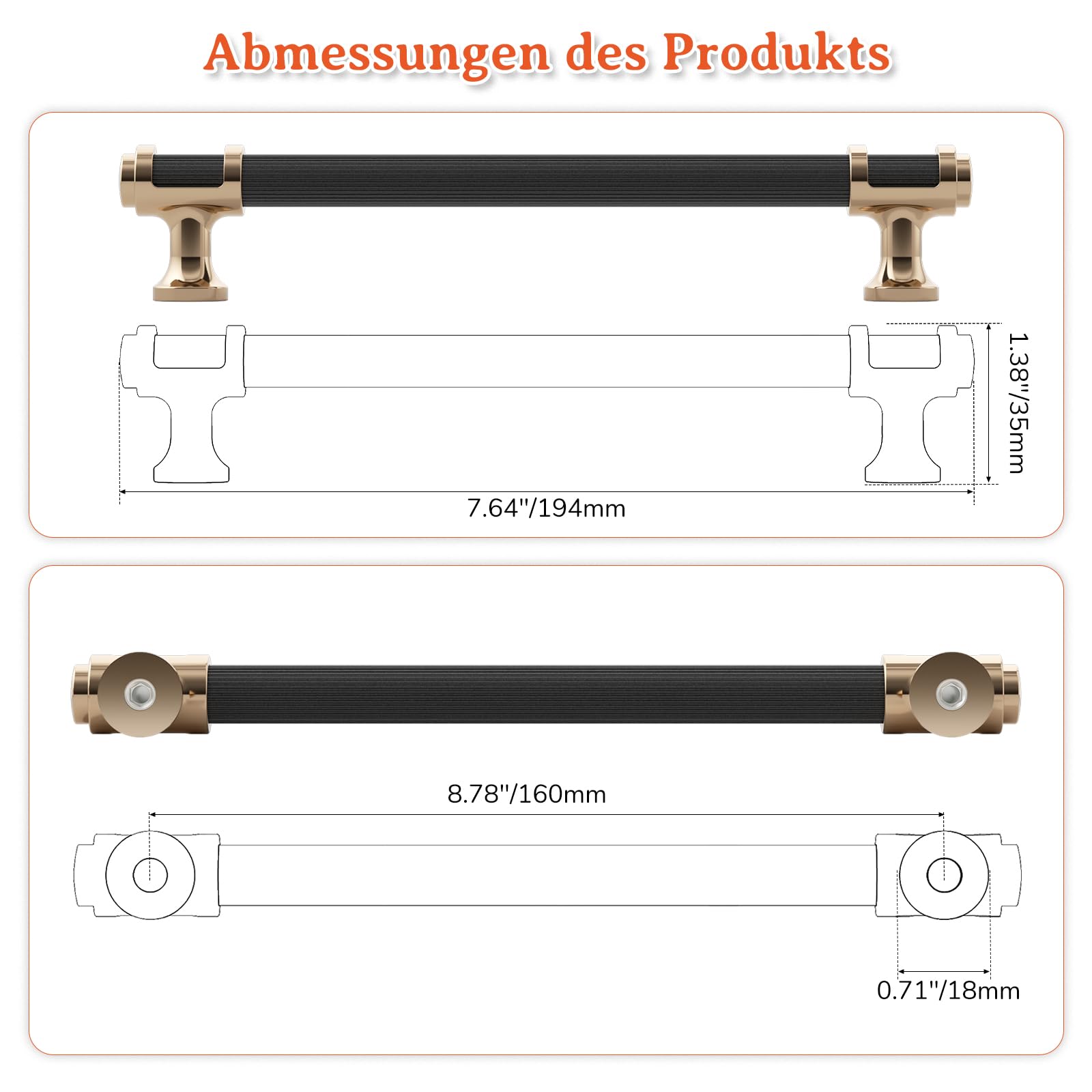 FURNIWARE 10 Stück Schrankgriffe Matte Schwarz und Champagner Bronze, Schranktürgriffe 160mm Lochabstand, Farbig geblockte Möbelgriffe, Griffe mit Linienmuster, Türgriffe für Küchenschränke, Schränke