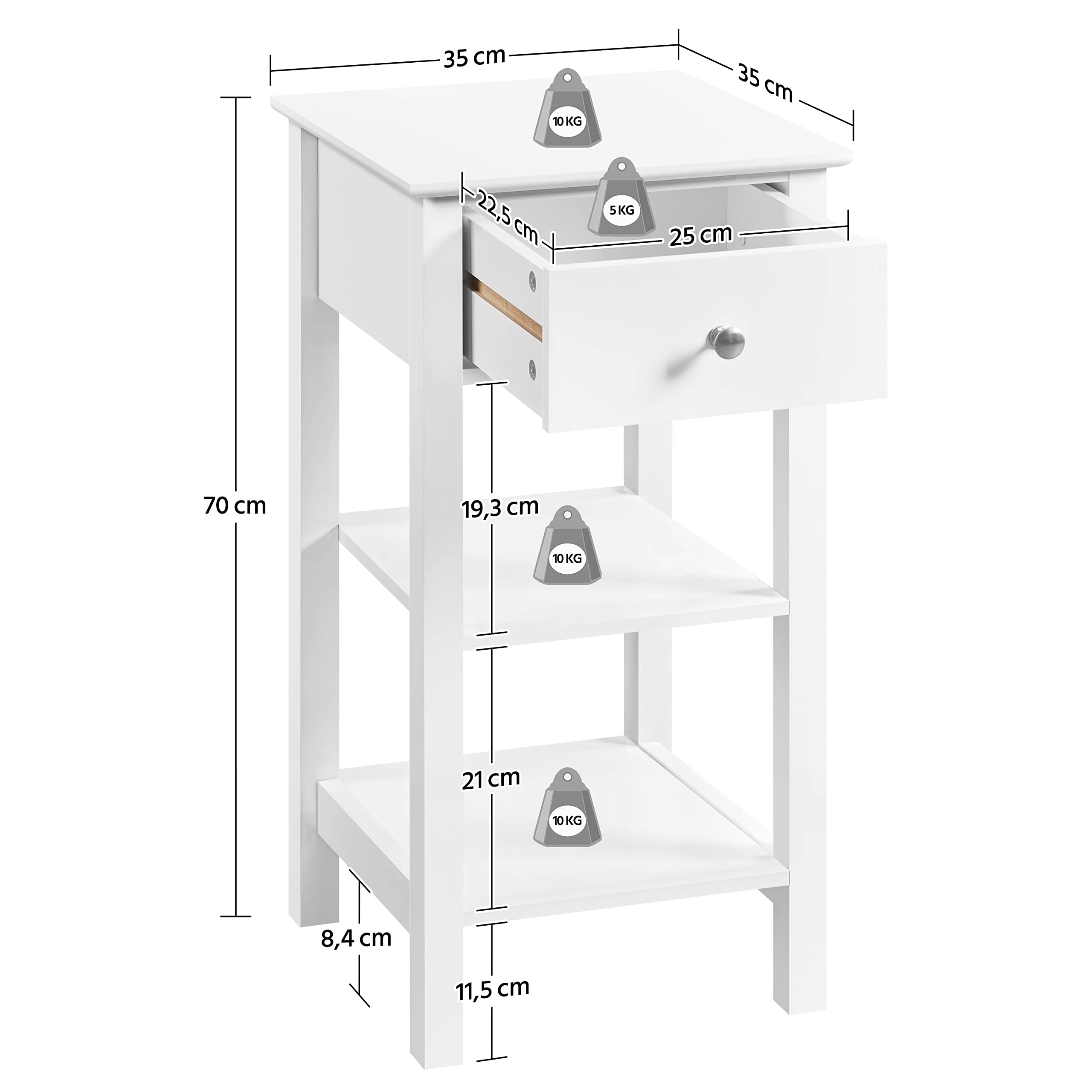 Yaheetech Nachttisch Nachtschrank mit Schublade Boxspringbett Nachtkommode Schmal Beistelltisch Sofatisch Telefontisch für Wohnzimmer/Schlafzimmer, 35x35x70cm