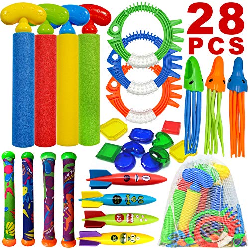 ToyerBee Diving Toys, Pool Swimming Toys with Water Gun, 28 PCS Underwater Toys with a Storage Bag for Kids &Teens & Adults & Girls & Boys &Children Outdoor Gift Pool Toys in Summer&Pool Party ToyerBee Diving Toys, Pool Swimming Toys with Water Gun, 28 PCS Underwater Toys with a Storage Bag for Kids &Teens & Adults & Girls & Boys &Children Outdoor Gift Pool Toys in Summer&Pool Party