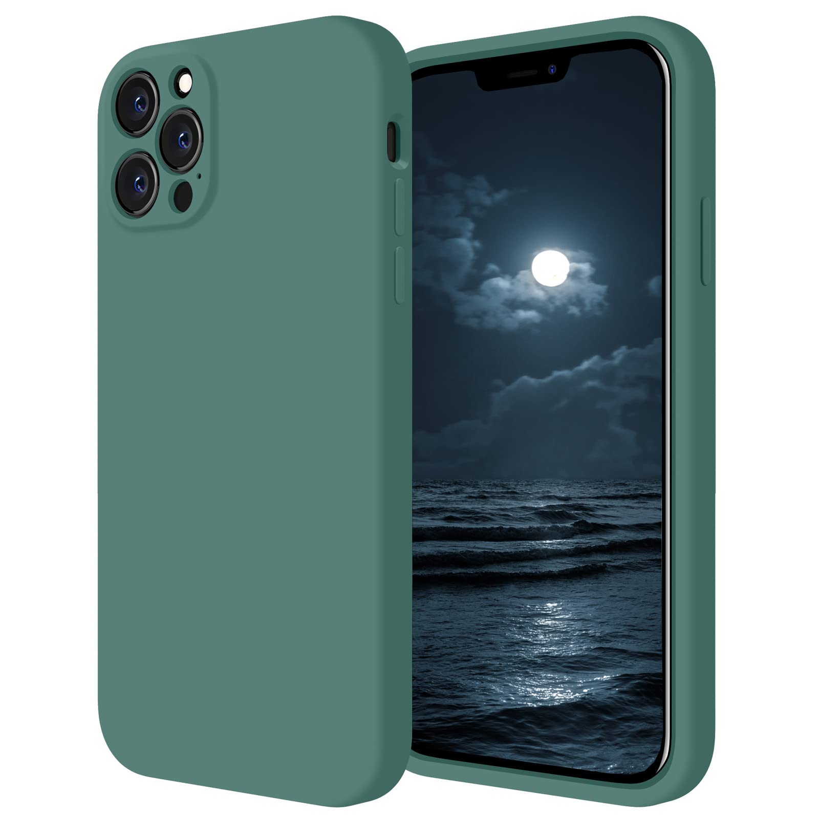 FireNovaCompatible with iPhone 12 Pro Case,[Built-in Camera Cover ] Silicone Shockproof Protective Phone Case with [Soft Anti-Scratch Microfiber Lining], 6.1 inch, Midnight Green