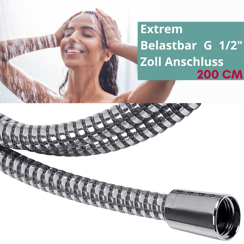 Schläfer 807690 | Flessibile Doccia 2,00 metri Connessione Universale G 1/2" Tubo Flessibile Doccia 200 cm in Plastica, Flessibile Metaflex Argento, Tubo Spiro-Flex, Ottima Resistenza Antipiega