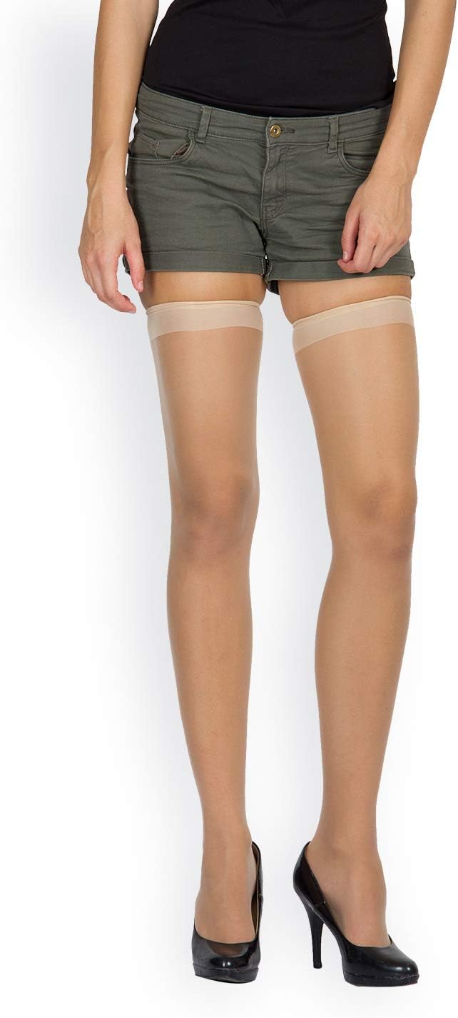 Womens/Girls Sheer Thigh High Pantyhose Stockings(Beige_Free Size)