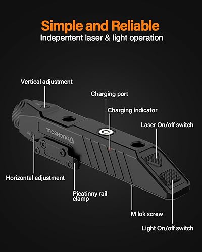 Miniatura 5 de TOUGHSOUL Combo, rojo verde de la vista del laser de la linterna táctica, 1450 Lumen Picatinny Rail MLOK montó la linterna recargable del rifle