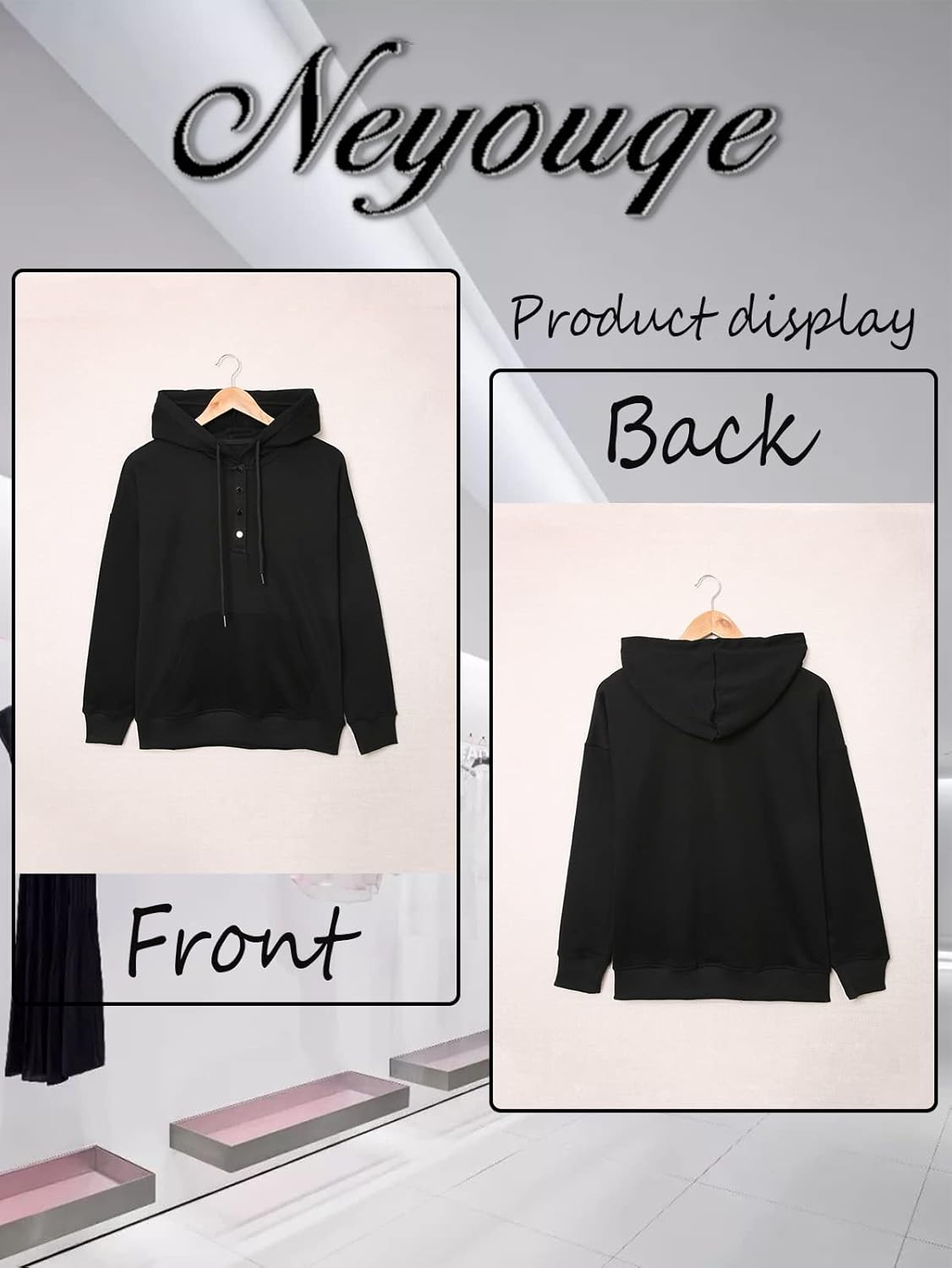 NEYOUQE Womens Fall Winter Fashion Sweatshirts Quarter Buttons Hooodies Women Casual Trendy Crewneck Tops