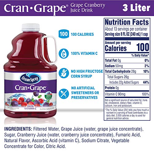 Image of Ocean Spray Cran-Grape Cranberry Grape Juice Drink, 101.4 Fl Oz Bottle (Pack of 2)