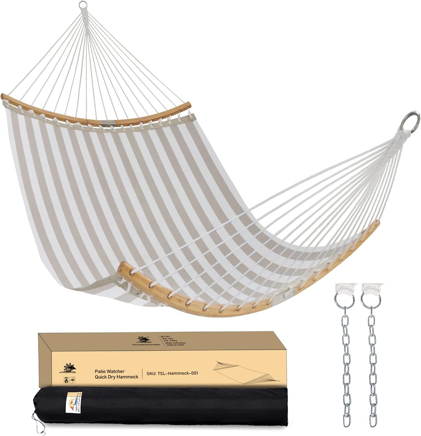 Patio Watcher 11 FT Quick Dry Hammock Folding Curved Bamboo Spreader Bar Portable Hammock for Camping Outdoor Patio Yard Beach