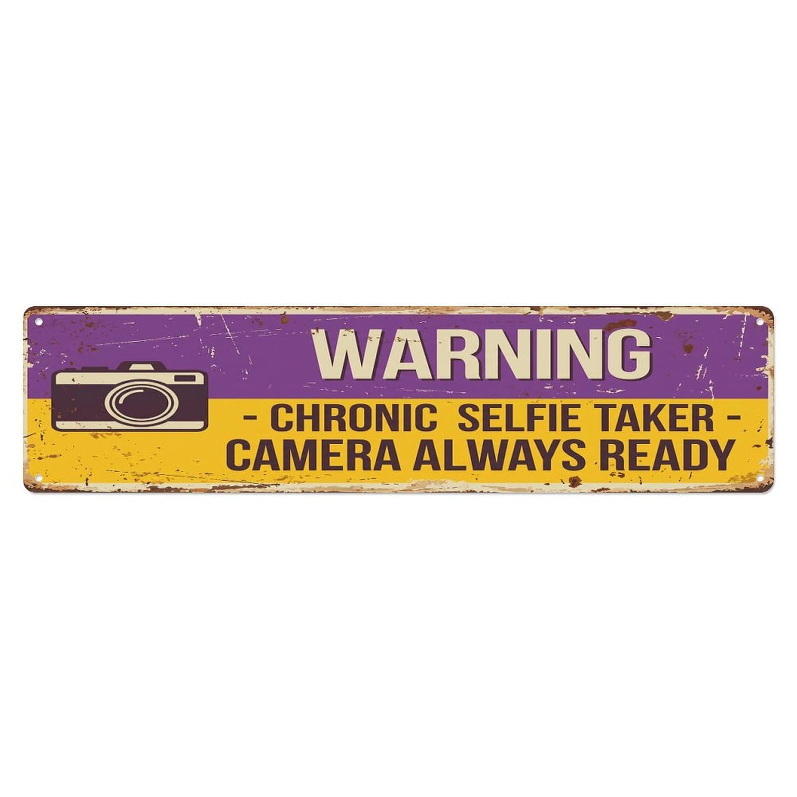 Olhnbad 4X16inch(10X40cm) Vintage Funny Warning Chronic Selfie Taker Warning Metal Tin Sign