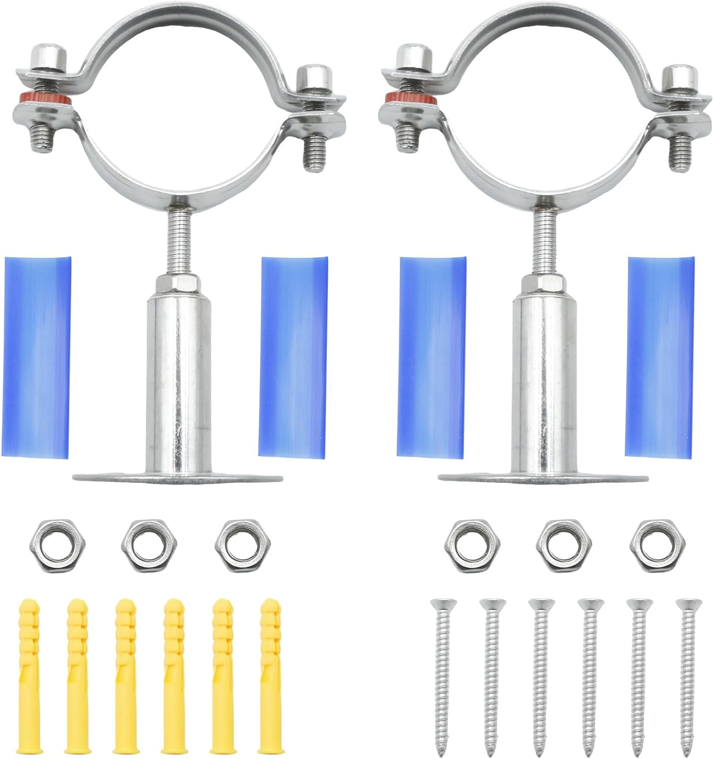 2 Pack 2-1/4 Inch Wall Mount Ceiling Mount Pipe Support Clamp, Adjustable Stainless Steel Split Ring Hanger, Pipe Bracket Holder for Pipe Support Pipe Fixing Pole Support