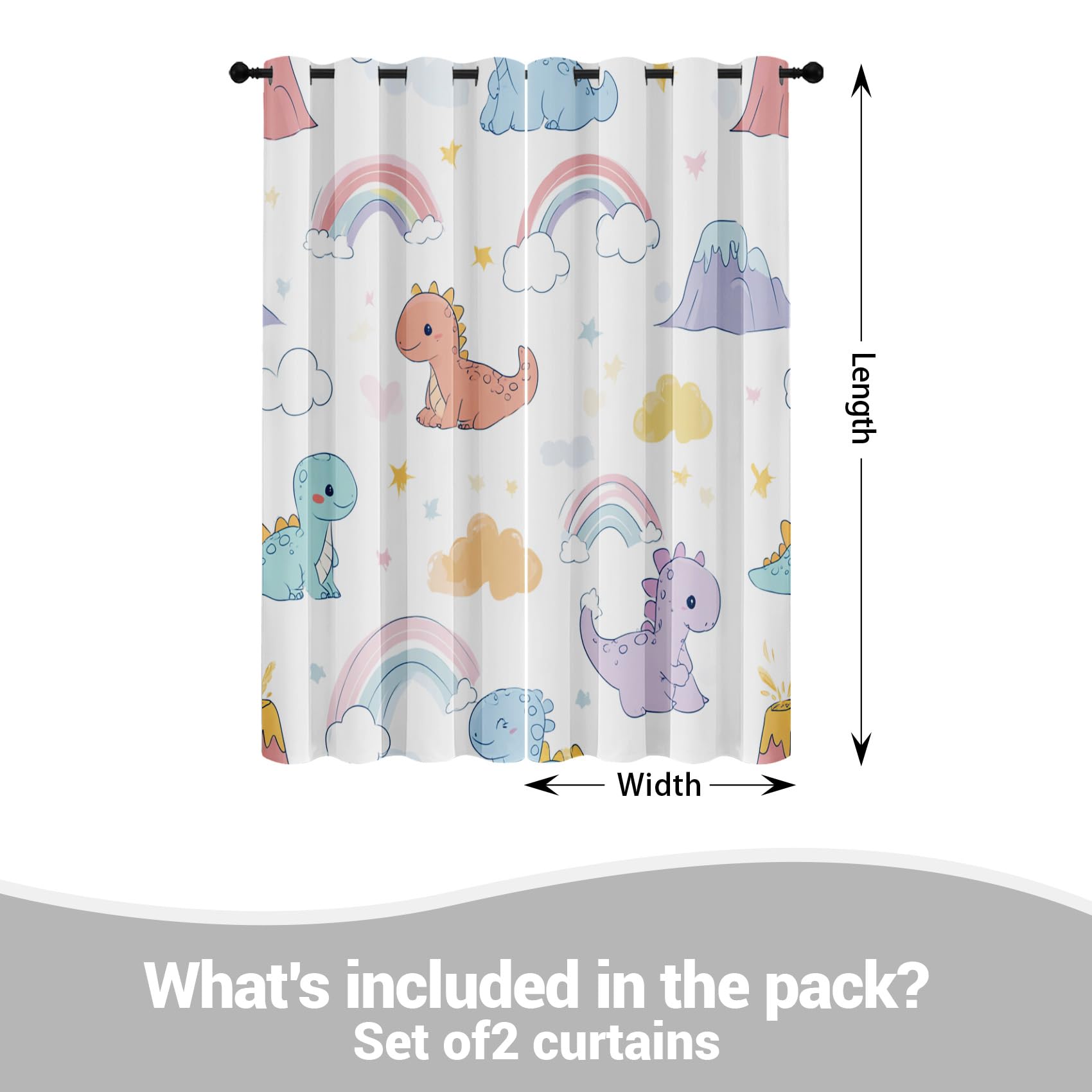 Générique Rideau Occultant Enfants Dinosaures Thermique Isolant Anti Froid Rideaux Bébé Animaux Dinos Mignon à Oeillets pour Chambre Salon Décoration 140L x 160H cm 2 Panneaux