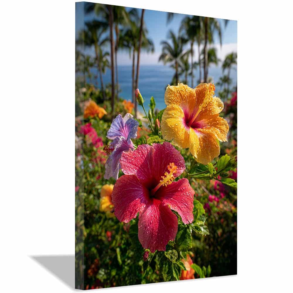 HUYEEI Hibiskus kwiaty obrazy na ścianę do salonu, sypialni, baru, hotelu itp. (czerwone)-40 x 60 cm oprawione