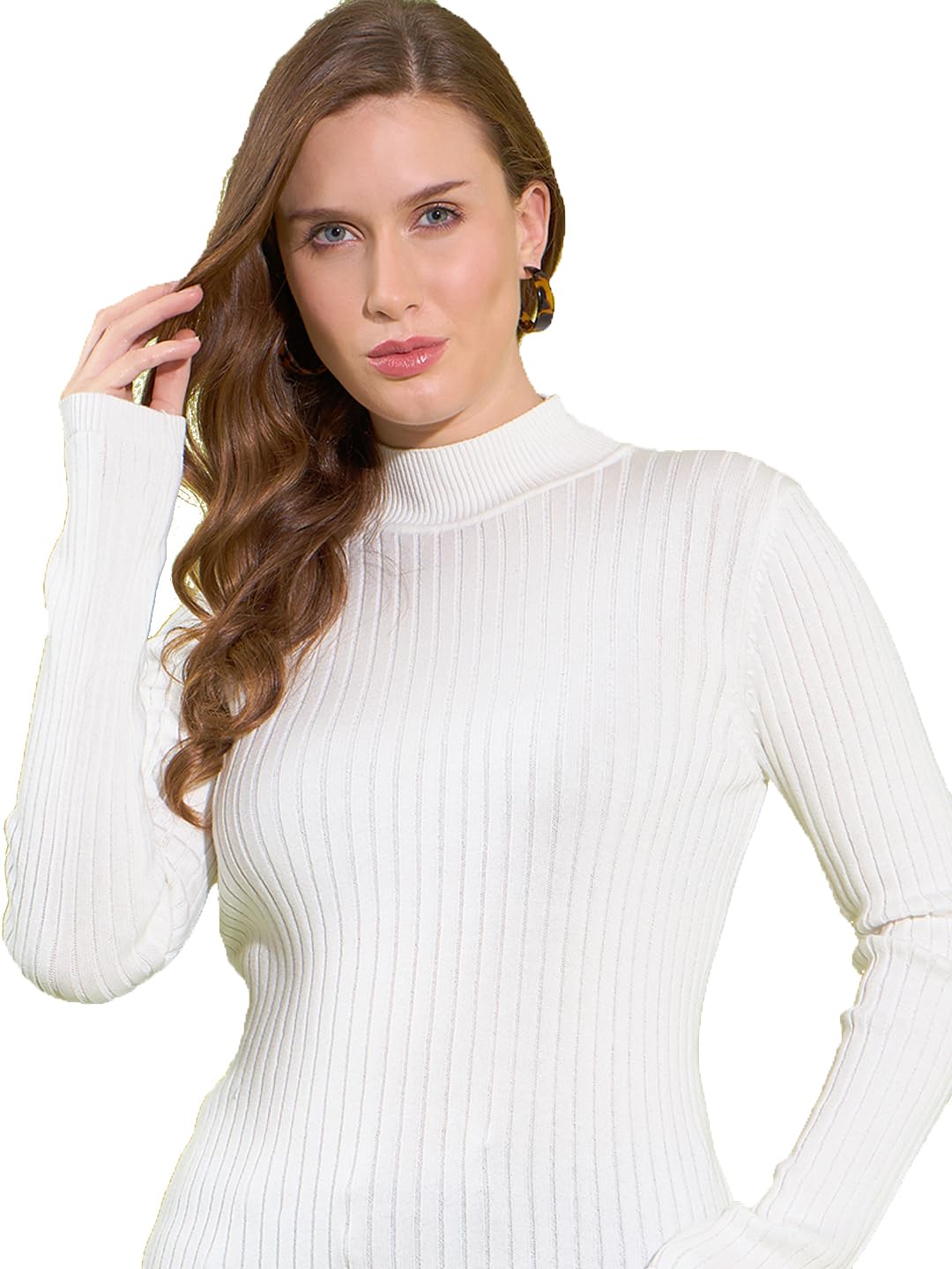 98 north 98 Degree North Women Cotton Self Design Turtle Neck Pullover Has A Full Sleeves and Straight Hem-RG11125-WHITE-picture-21