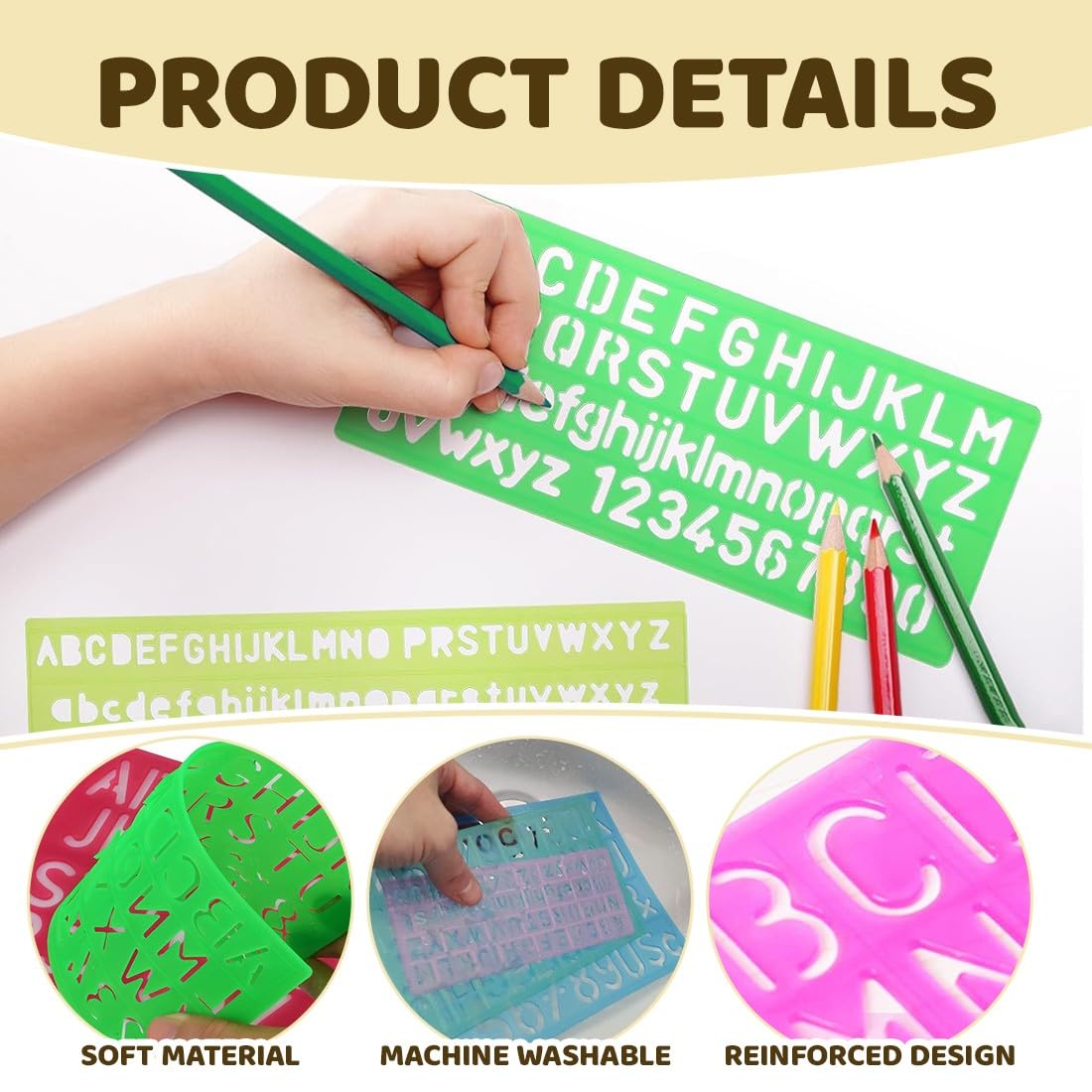 5 pezzi di normografo, stencil lettere e stencil bambini, contenenti numeri e simboli, adatti all'apprendimento, al disegno e ai lavoretti dei bambini