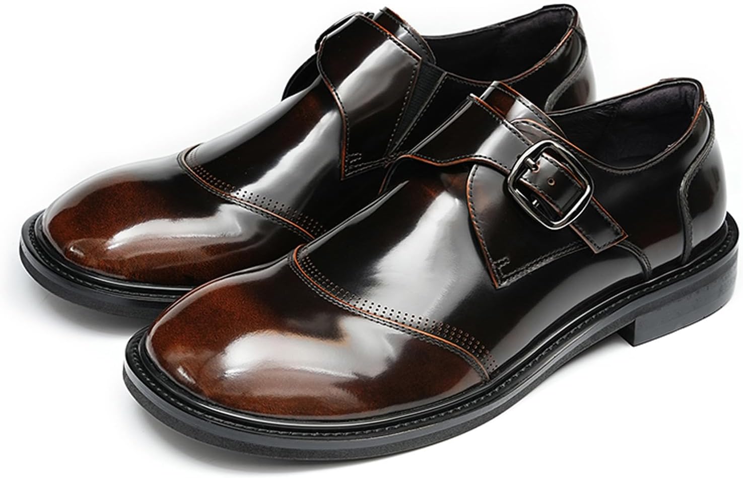 Santimon Men’s Top-Grain Cowhide Leather Monk Strap Loafers- Cap Toe Buckle Dress Formal Shoes with Pigskin Lining and Rubber Sole for Business Casual Prom Wedding Banquet
