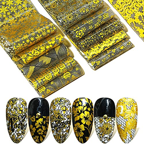 10 Sheets Nail Art Foil Transfer Stickers Shining Gold Black Snowflake Rose Flower Lace Stripe Nail Decals Retro Sticker Pattern Art Design Nail Decoration For Women Girls #TOP11