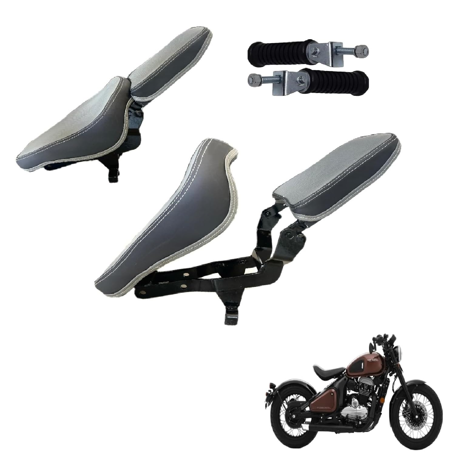 Zombieeast Custom Foldable Dual Seat with Footrest Compatible with Jawa 42 Bobber
