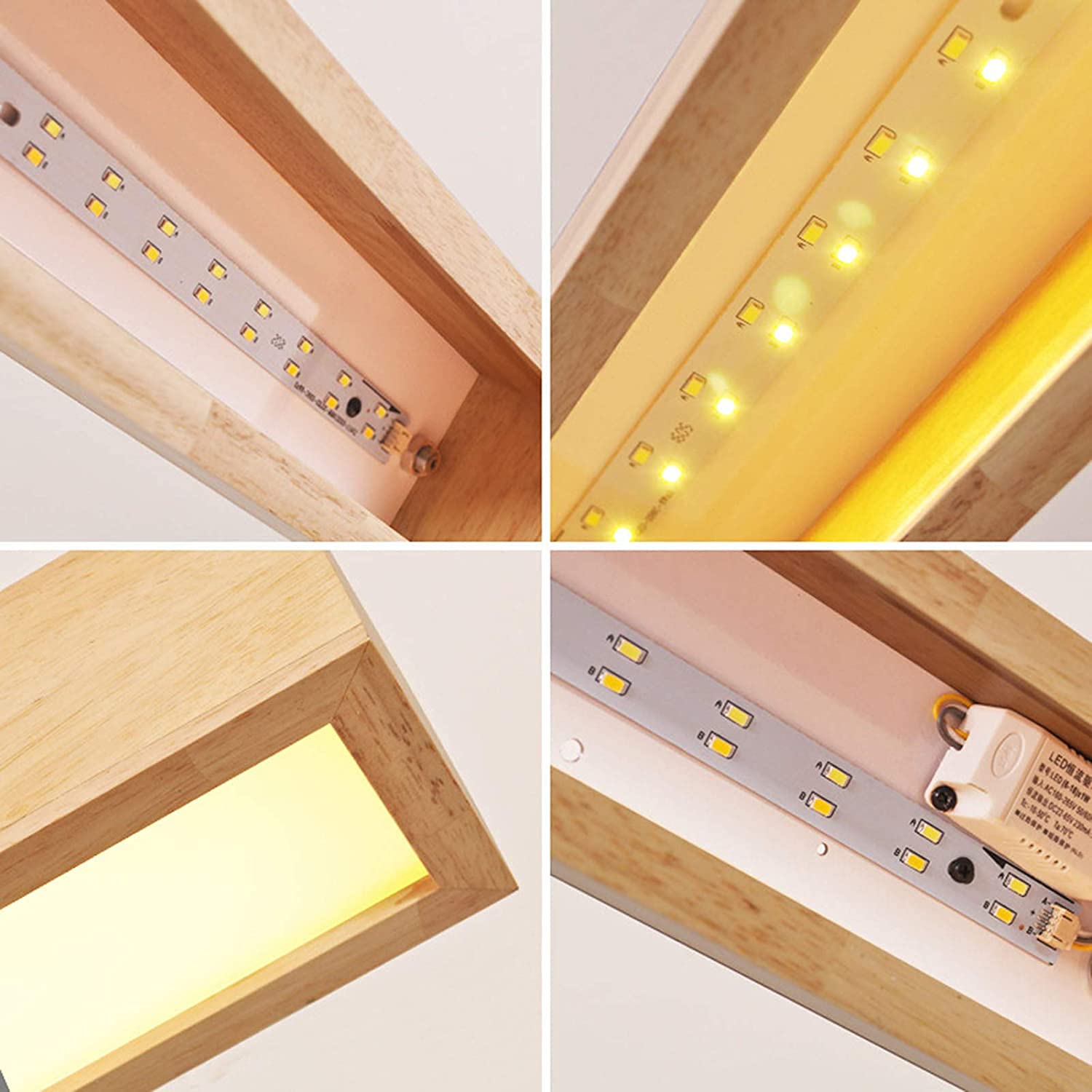 Liniowy drewniany wiszący żyrandol LED, nowoczesny minimalistyczny styl, z długą taśmą LED, idealny na wyspę kuchenną, jadalnię, salon, biuro, bar lub gabinet.