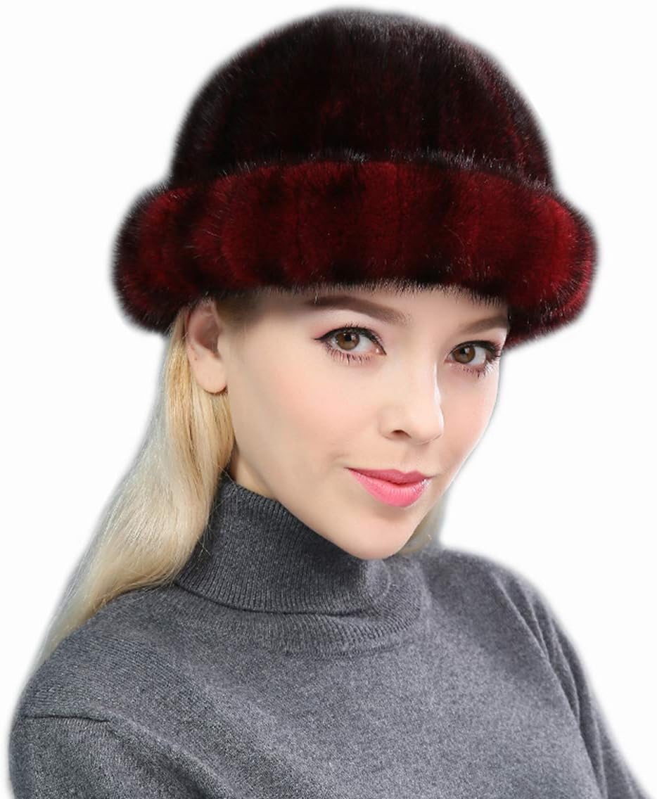 Women's Genuine Mink Hair Roller Hat Cap with Mink Top Multicolor Winter Warm