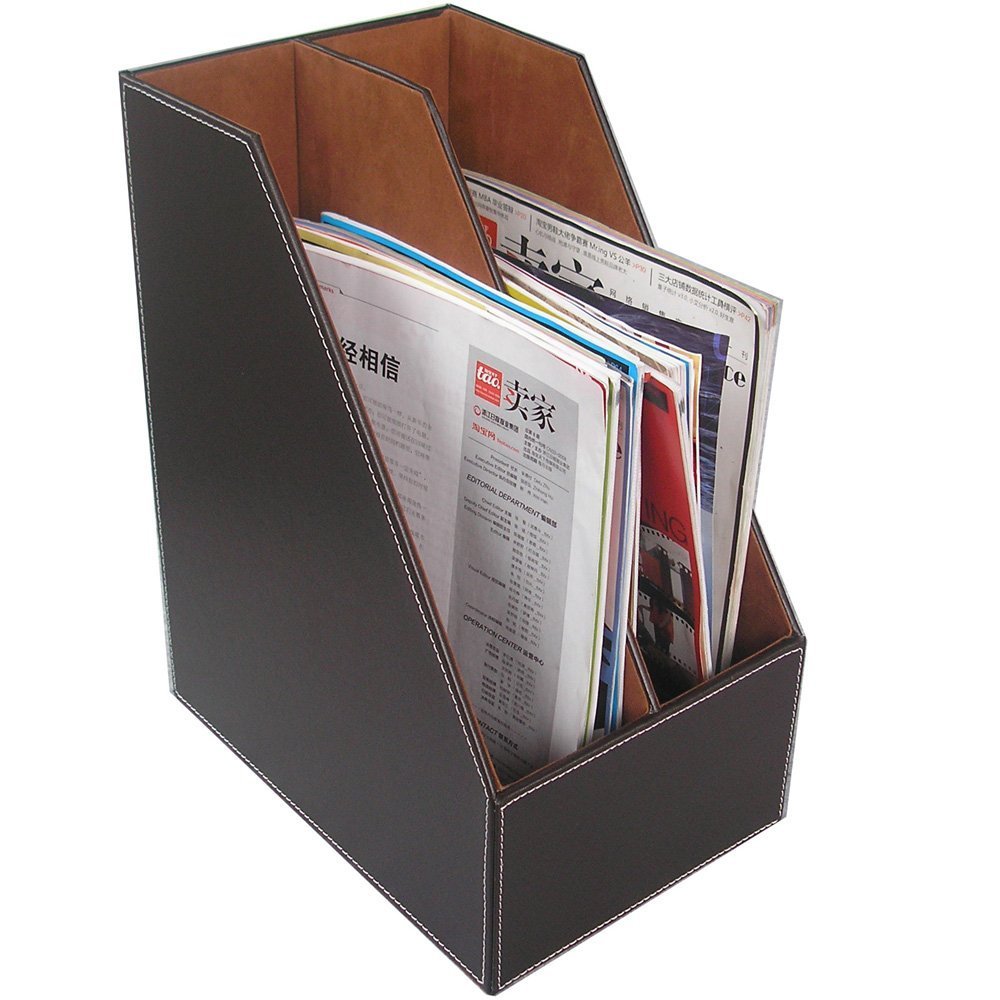 KINGFOM 5pcs Leder büro Schreibtisch Set - Inklusive Schreibtisch Organisator, Schubladenbox, Kosmetiktücherbox, Zeitschriftensammler Halter und Zettelbox (T08-Schwarz)
