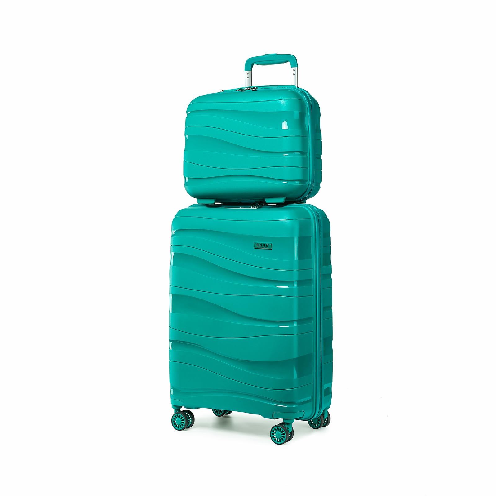 KONO Gepäckset 2-teilig Handgepäck Koffer Trolley 55cm + Kosmetikkoffer aus Polypropylen Hartschale, Koffer mit 4 Rollen und TSA Schloss (Grün)