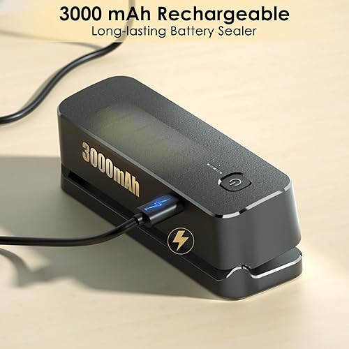 Miniatura 2 de FEPPO Mini sellador de bolsas, sellador de bolsas de 3000 mAh, máquina selladora de calor rápida recargable, 3 engranajes ajustables con tira de