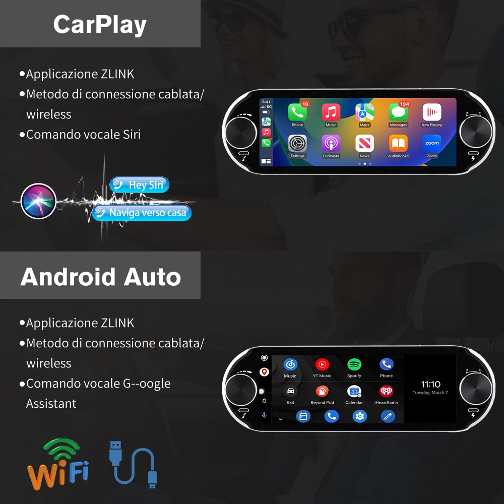 Android 14 Autoradio 1 DIN con schermo Bluetooth FM RDS GPS Online Navigazione Comandi al volante (2+64GB)