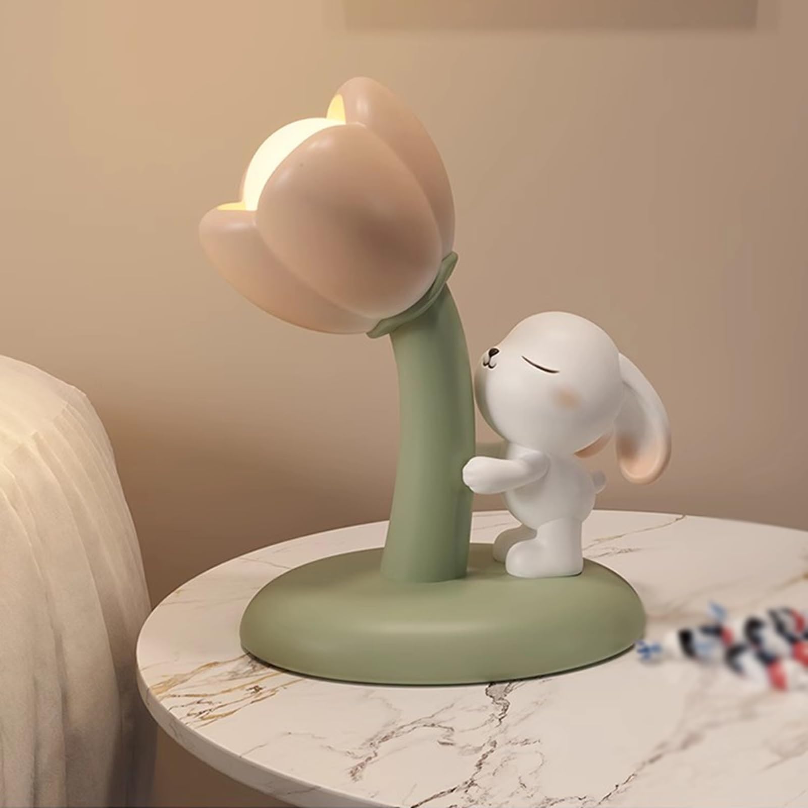 Lampka nocna Cute Bunny Lampka nocna Lampka nocna do pokoju dziecięcego Lampka nocna do sypialni Kwiatowa lampa stołowa Lampka do spania Wersja z wtyczką Lampka biurkowa