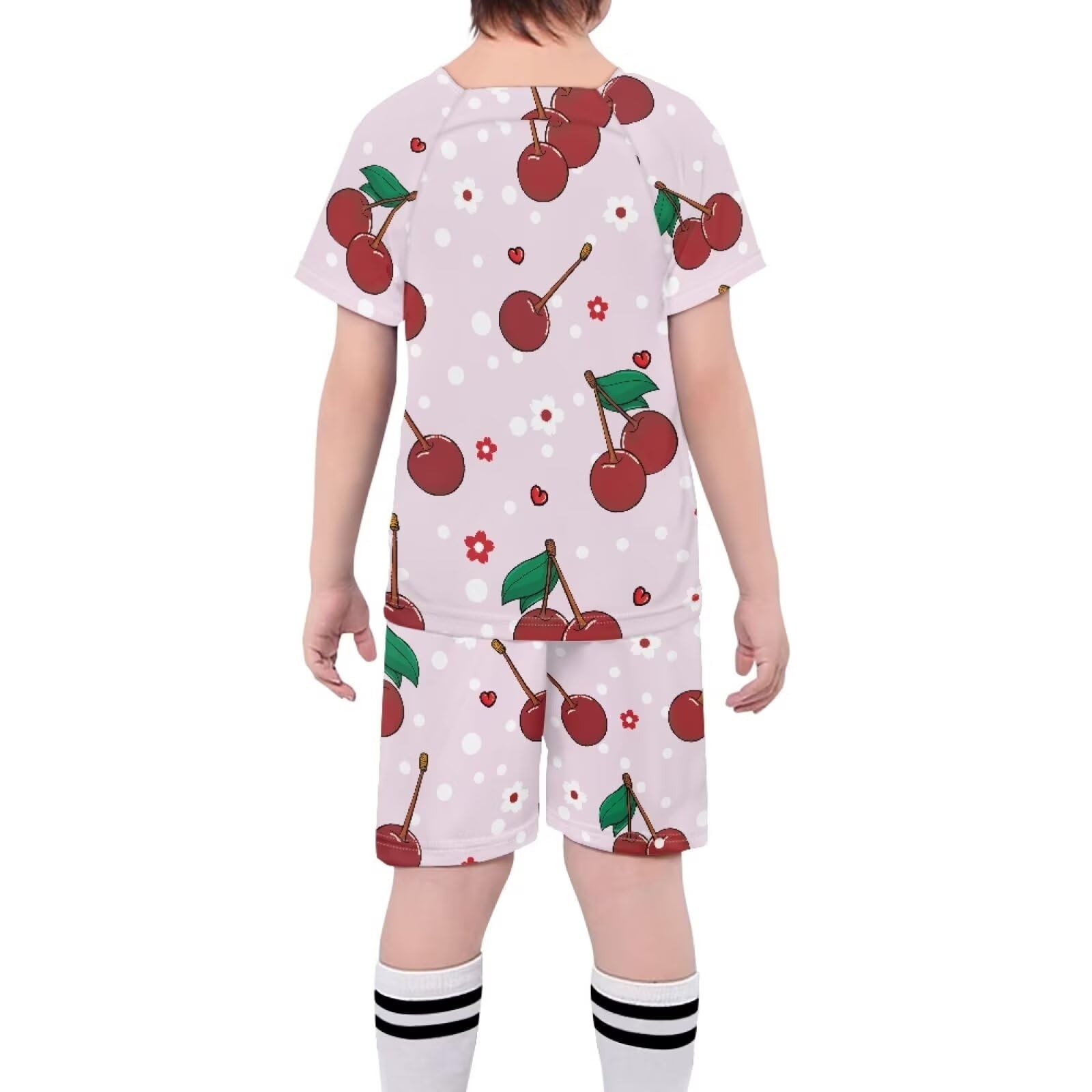 ORGYPET Cherry Print Youth Soccer Jerseys for Boys 2024 Trendy Children's Football Suit Flexible Casual Children's Football Suit Soccer Uniforms for Boys Long-Lasting Coolness, S