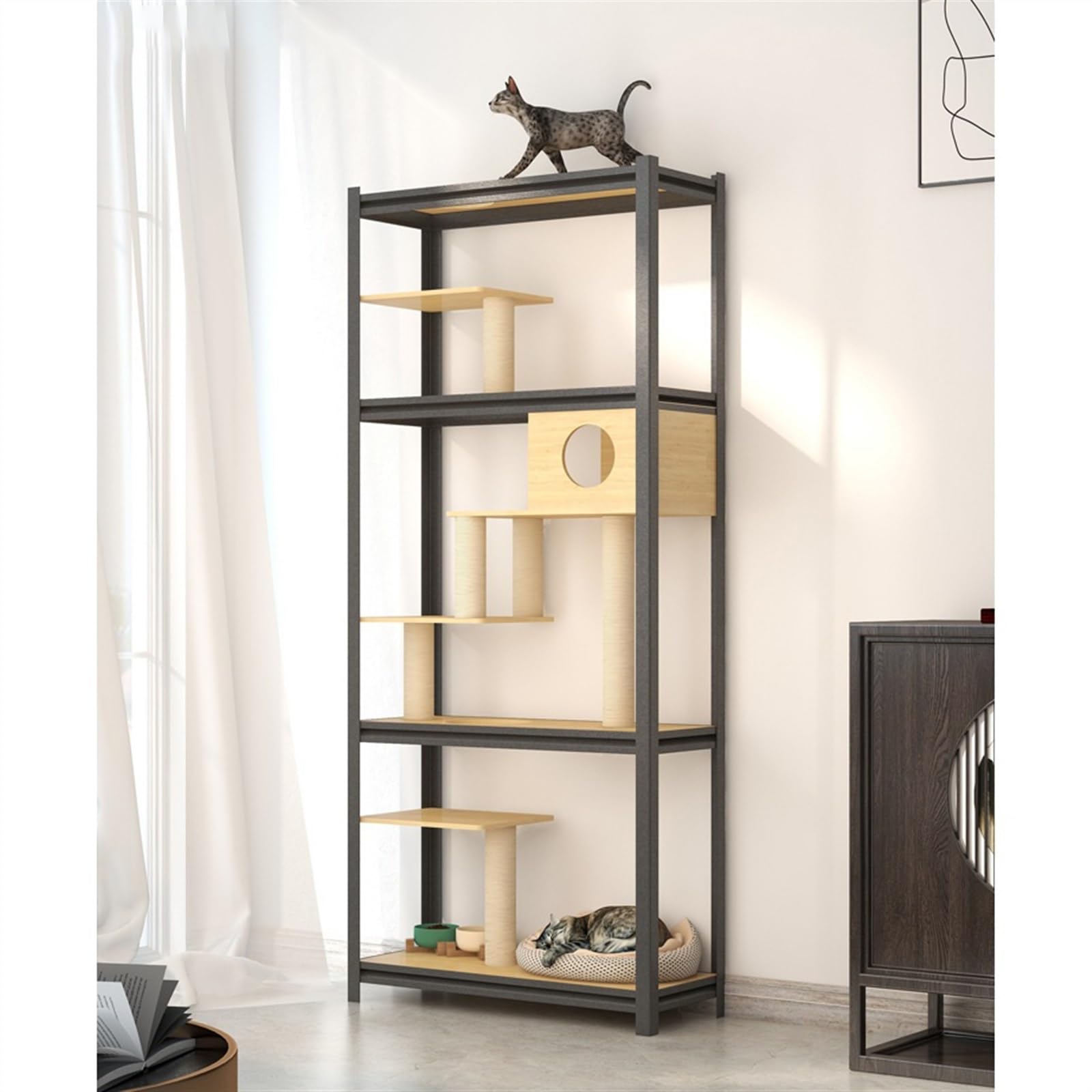 Gabbia per gatti Rastrelliera for gatti con struttura in acciaio Struttura da arrampicata for Grande parete in legno for Tiragraffi for for multistrato e nido for in uno
