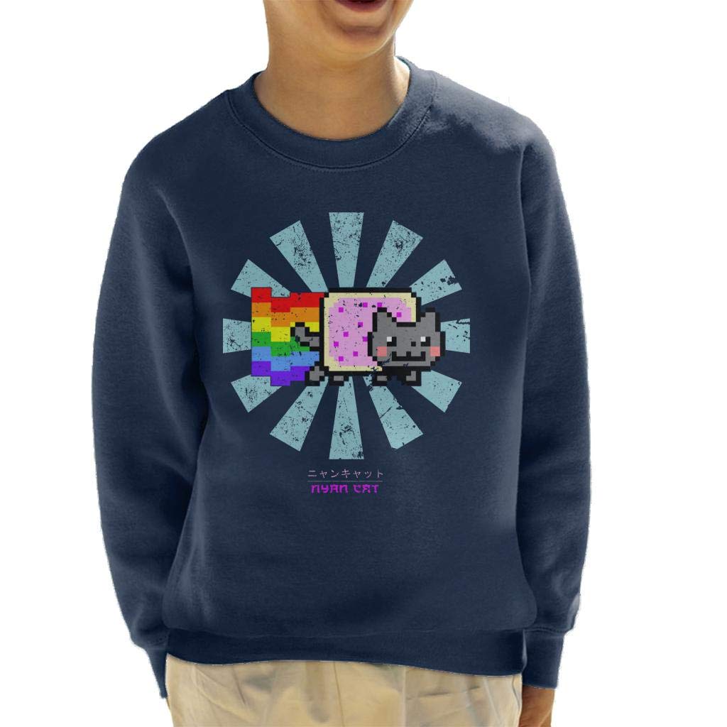 Cloud City 7 Navy Blue Nyan Cat Retro Japanese Kid's Sweatshirt