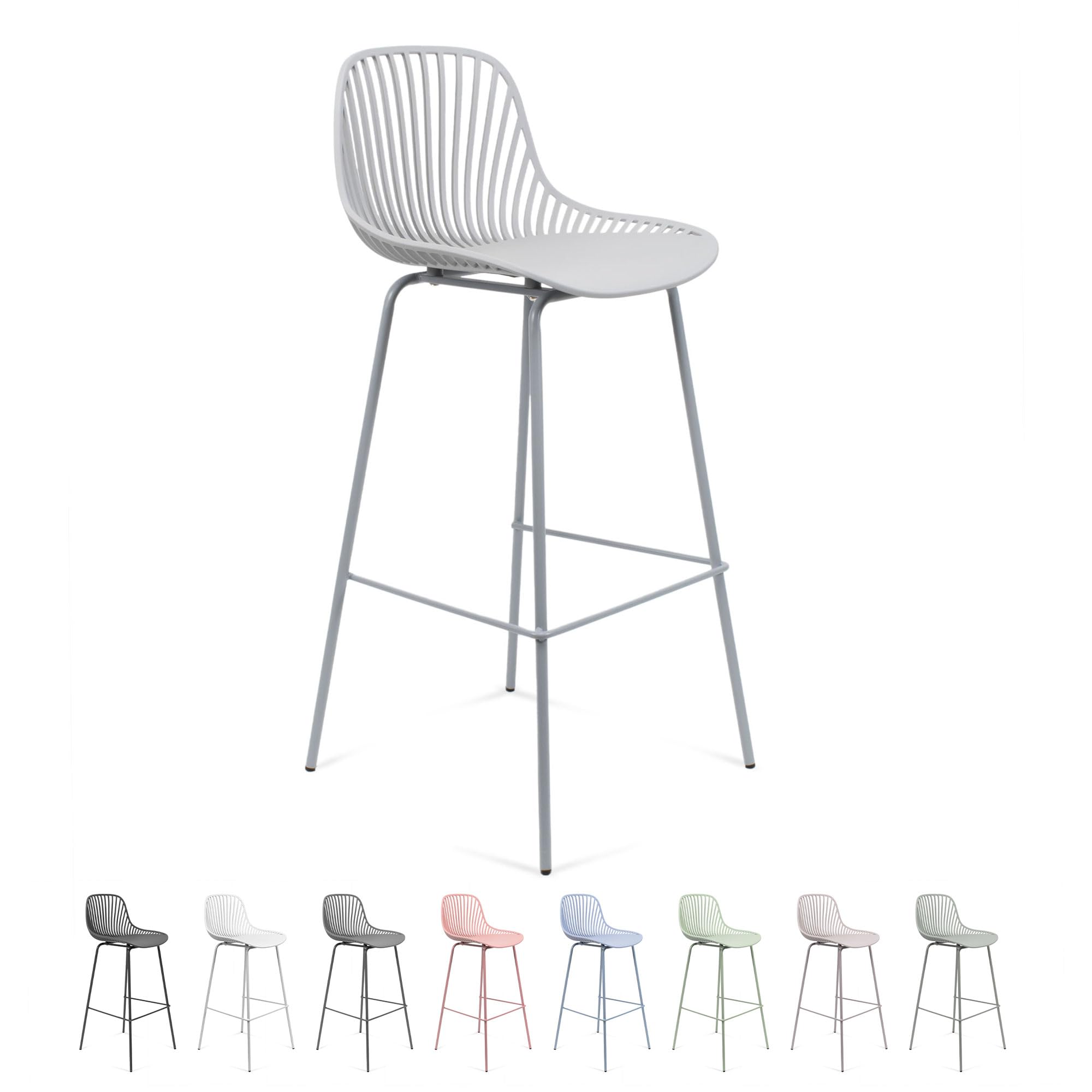 THE SECRET HOME - Taburete de Polipropileno y Metal - Alto. 103 cm x Largo. 48 cm x Ancho. 42 cm - Color Gris Claro - Asiento Extra para el Hogar - Ideal para Cocina (Modelo 1)