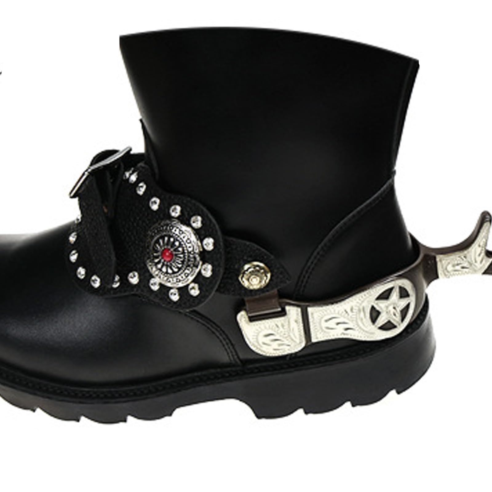 2 Stück Sporen für Westernstiefel, handgravierte BHS, Finish Deutschsilber, Texa Sternmotive, 76 mm große Öffnung, große Herrensporn