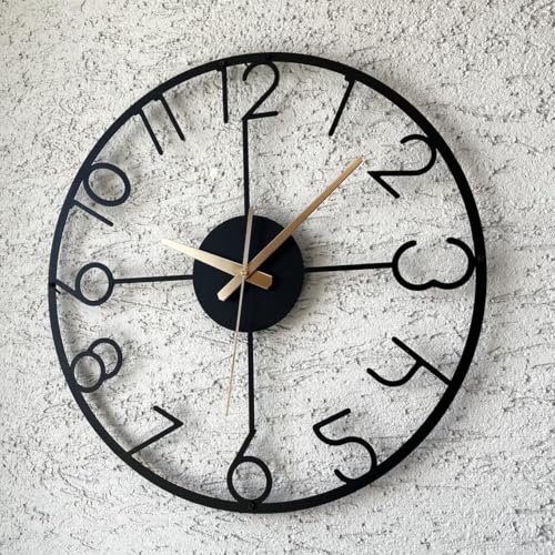 Image of Wall Clock Stylish Metal Analog Wall Clock for Living Room, Bedroom, Office, Kitchen, Home and Hall | Antique Fancy Big Size Modern Wall Watch (Black(DA-212), 40 CM)